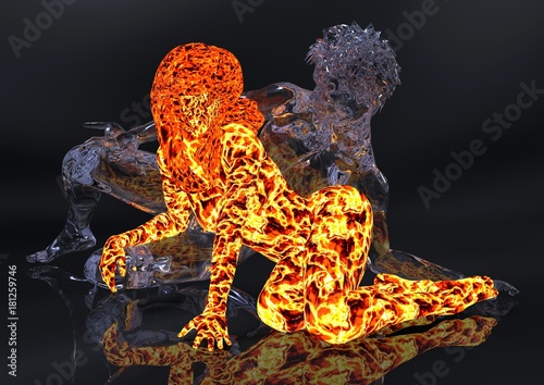 Ice and fire 3d illustration