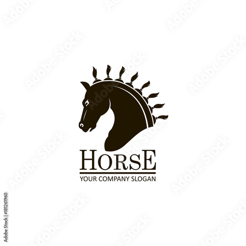 monochrome emblem of horse head on white background