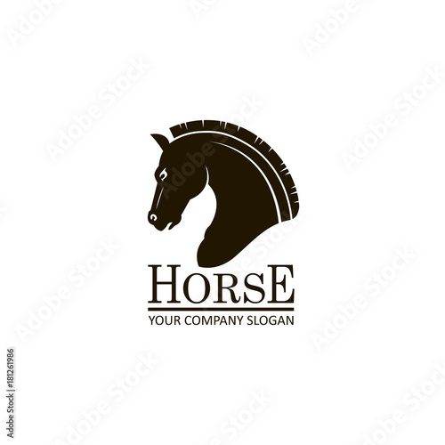 monochrome emblem of horse head on white background