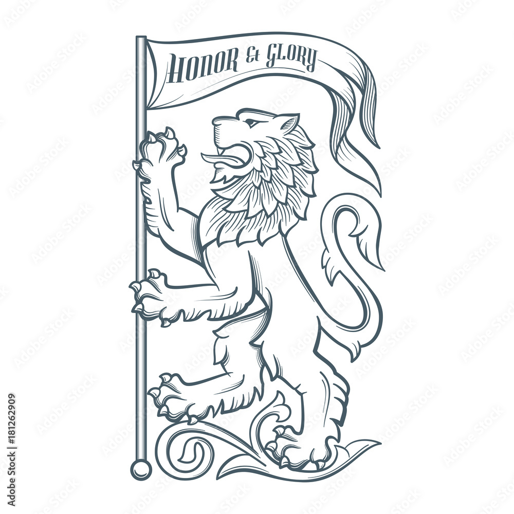 Image of the heraldic lion with flag