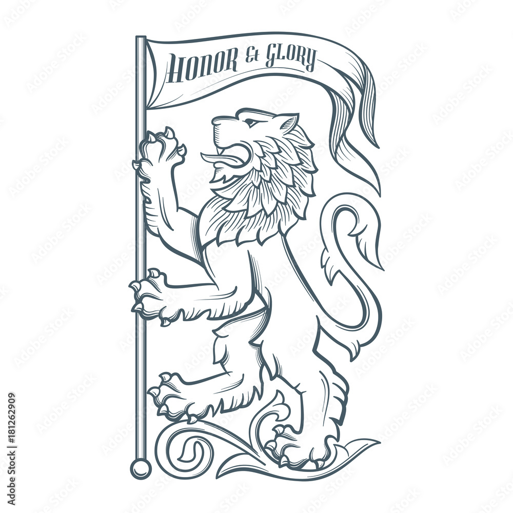 Fototapeta premium Image of the heraldic lion with flag