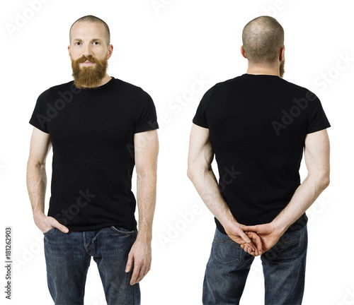 Man with beard and blank black shirt