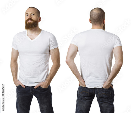 Man with beard and blank white shirt