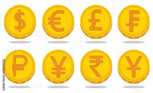 Collection of icons with currency symbols. Vector illustration