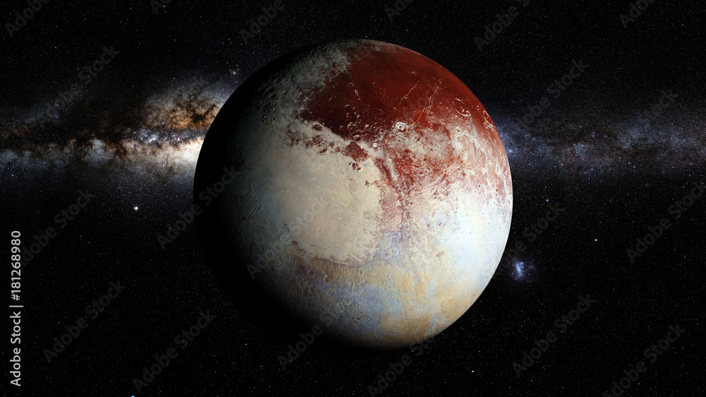 Naklejka premium planeta karłowata Pluton oświetlona przez gwiazdy galaktyki Drogi Mlecznej