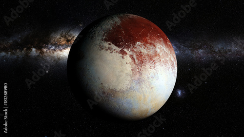 Fototapeta Naklejka Na Ścianę i Meble -  dwarf planet Pluto lit by the stars of the Milky Way galaxy