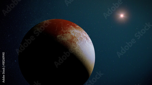 Fototapeta Naklejka Na Ścianę i Meble -  dwarf planet Pluto, the Sun and the stars