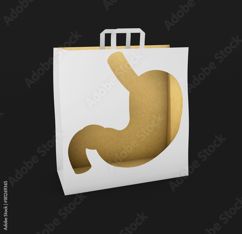 Shopping bag in the form of stomach, isolated black, 3d illustration photo