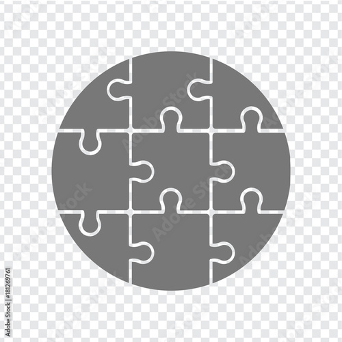 Simple icon puzzles on transparent background. Gray circle of puzzle. Simple icon puzzle of the nine elements. Flat design. Vector illustration EPS10.