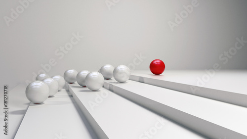 3d balls with red leader on the white stairs