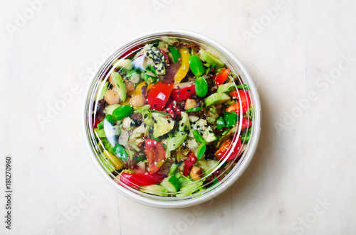 Healphy Vegetarian Salad, Take Away Food Concept, Salad in Food Container, Delicious Vegan Meal photo