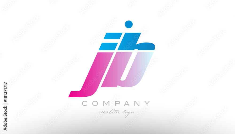 jb j b alphabet letter combination pink blue bold logo icon design