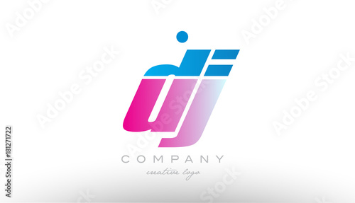 dj d j alphabet letter combination pink blue bold logo icon design