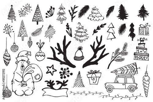 Wallpaper Mural Handdrawn christmas elements. Isolated vector illustration on white background. Torontodigital.ca