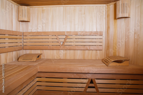 Wooden sauna interior and sauna accessories