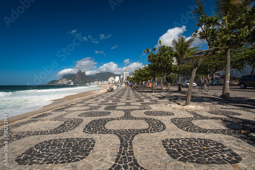Famous Mosaic Sidewalk of Ipanema Beach in Rio de Janeiro, Brazil