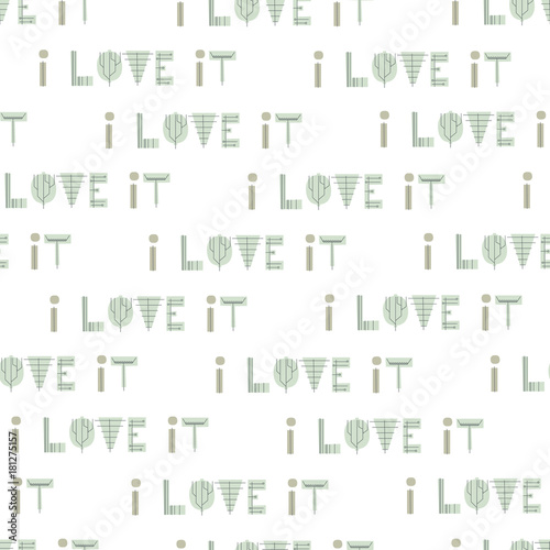 Seamless background with mint color with the words I love this decorative linear font. Vector