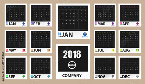 2018 colored calendar mockup in realistic photo frame isolated. Event planner. All size. Vector illustration