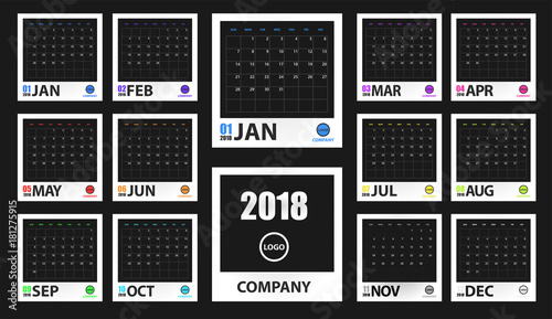2018 colored calendar mockup in realistic photo frame isolated. Event planner. All size. Vector illustration