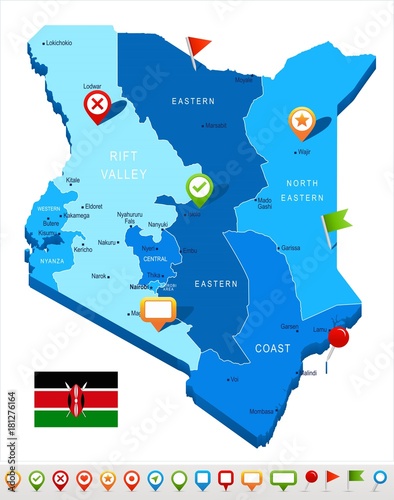 Kenya - map and flag - Detailed Vector Illustration