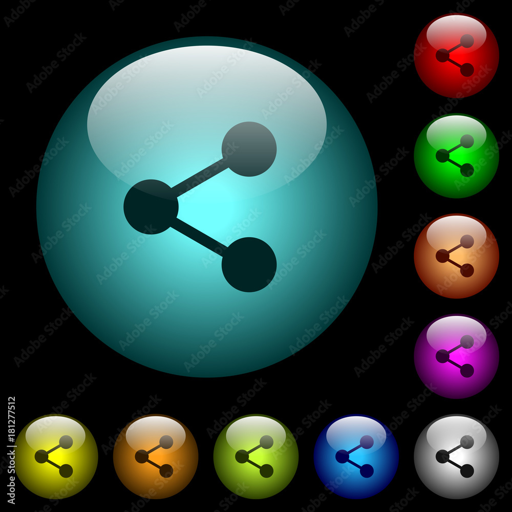 Share icons in color illuminated glass buttons Share icons in color illuminated glass buttons