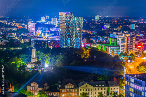 Photography Night view of Hamburg with the bismarck monument in Germany.