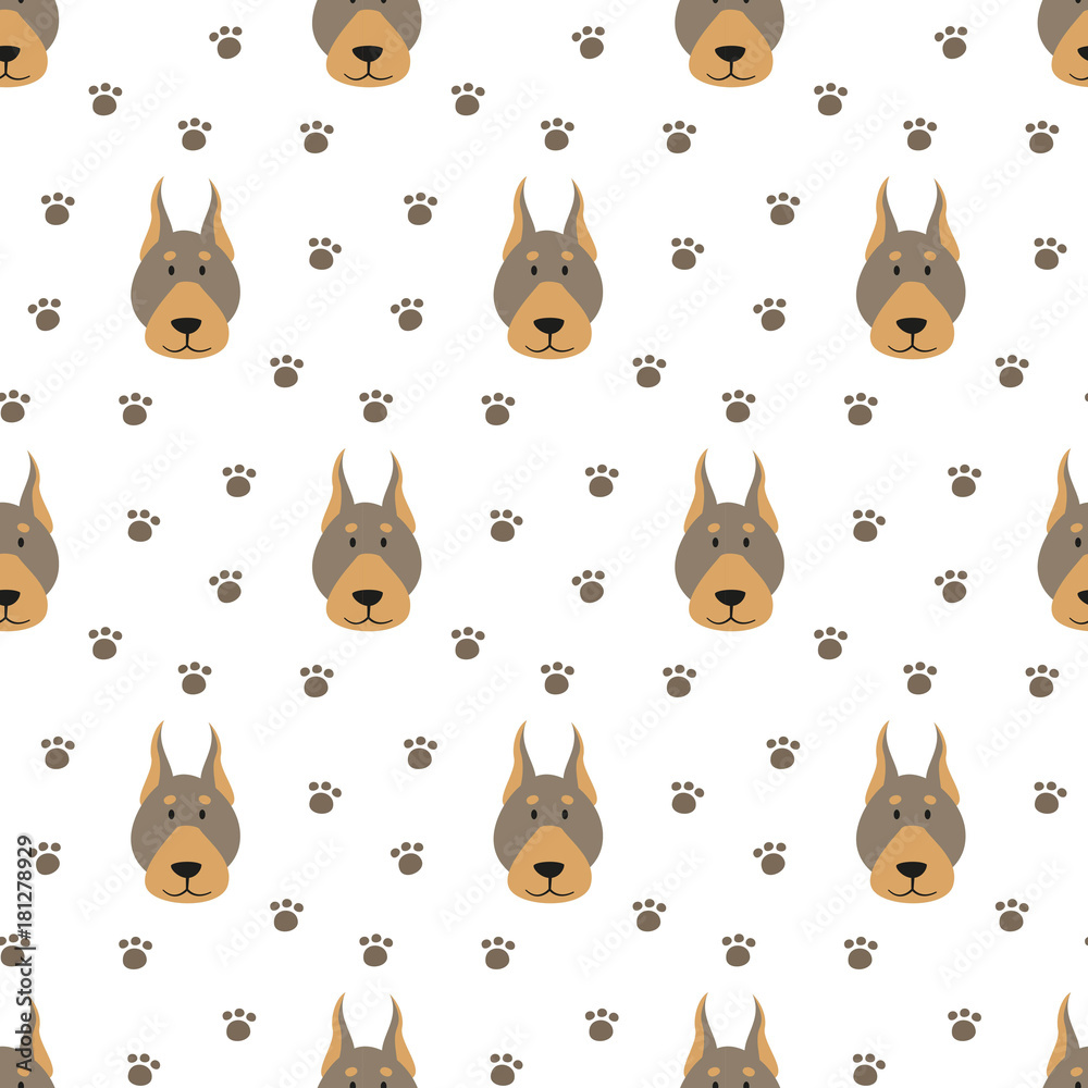 Obraz premium Seamless pattern with cartoon dogs on the white background.