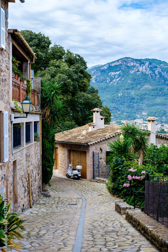 Mountain street of the small town of Biniaraix, Mallorca.