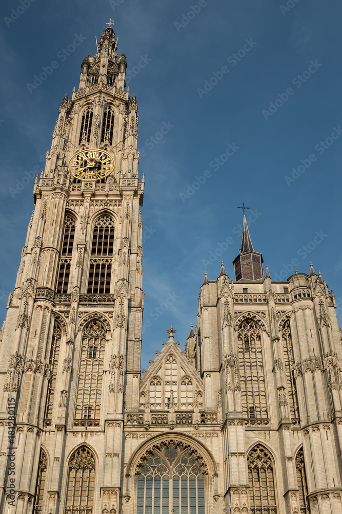 Tower of the Cathedral of Our Lady (Onze-Lieve-Vrouwekathedraal) in Antwerp, Belgium
