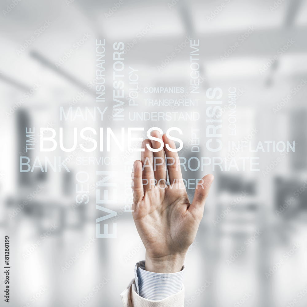 Concept of modern business with palm choocing on of keywords for Concept of modern business with palm choocing on of keywords for