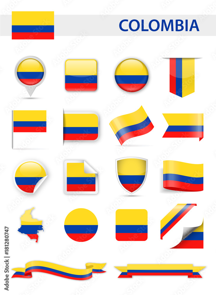Colombia Flag Vector Set Colombia Flag Vector Set