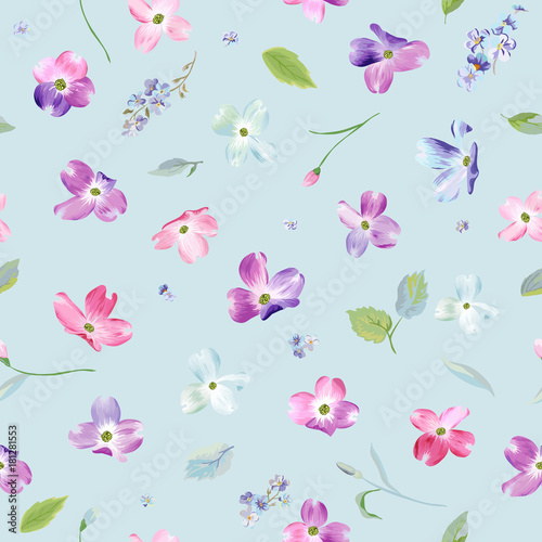 Spring Flowers Seamless Pattern. Watercolor Floral Background for Wedding Invitation, Fabric, Wallpaper, Print. Botanical Hand Drawn Texture. Vector illustration © wooster