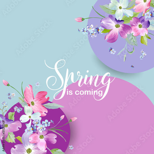 Floral Spring Graphic Design with Dogwood Blossom Flowers for Fashion, Poster, T-shirt, Banner, Greeting Card, Invitation. Vector illustration
