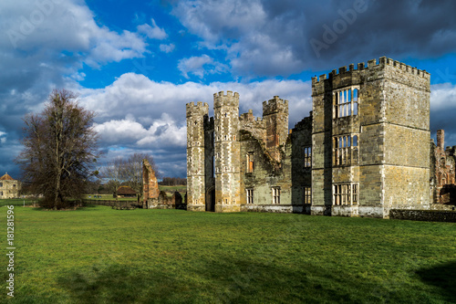 Castle with cloudy sky.
