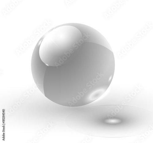 Vector 3D realistic water spherical ball. Glassy sparkling shiny droplet bubble isolated on transparent background. Eco concept.