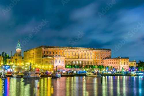 Photography Night view of Gamla Stan and The Royal Palace in Stockholm, Sweden