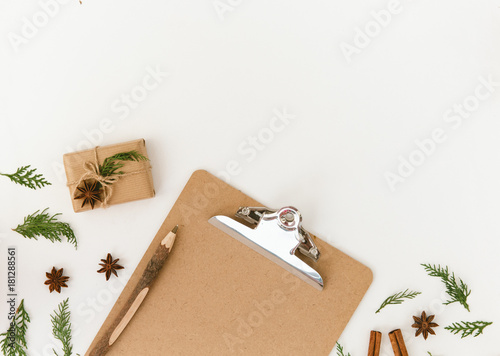 Christmas minimal flat lay composition with copy space