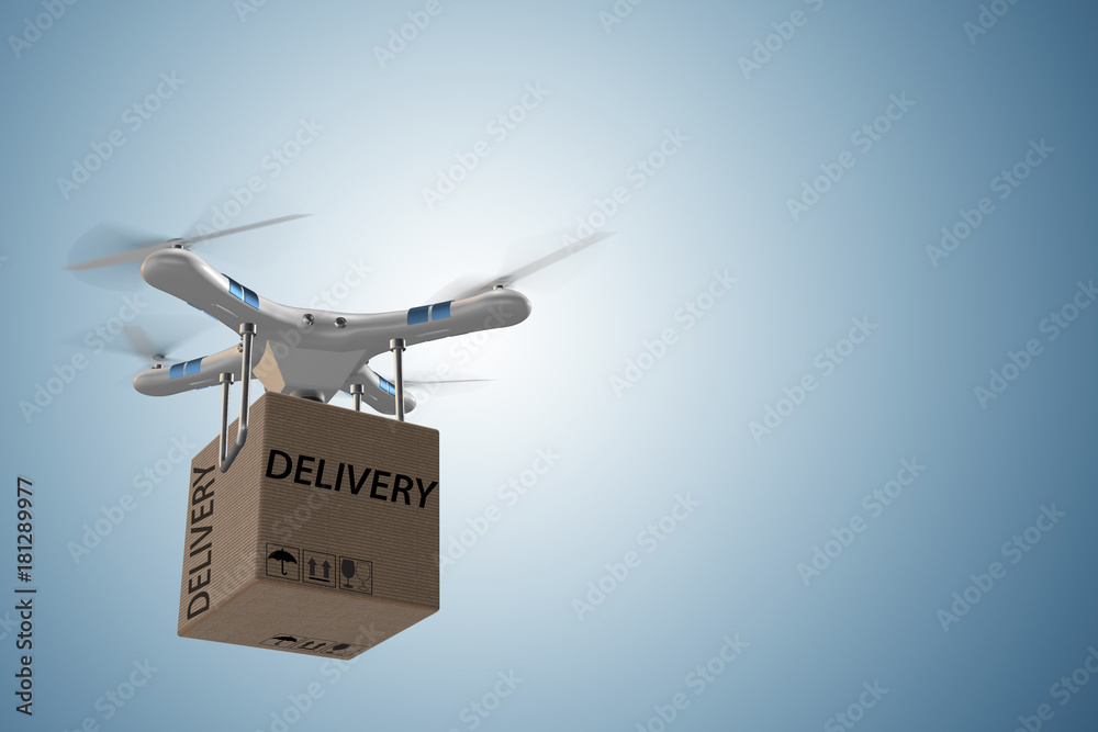 Drone delivery concept with box in air - 3d rendering Stock ...