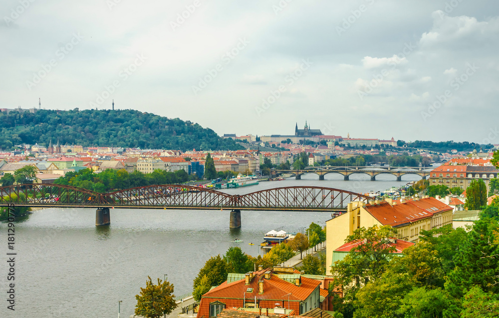 The Vltava River and bridges in Prague, Czech Republic