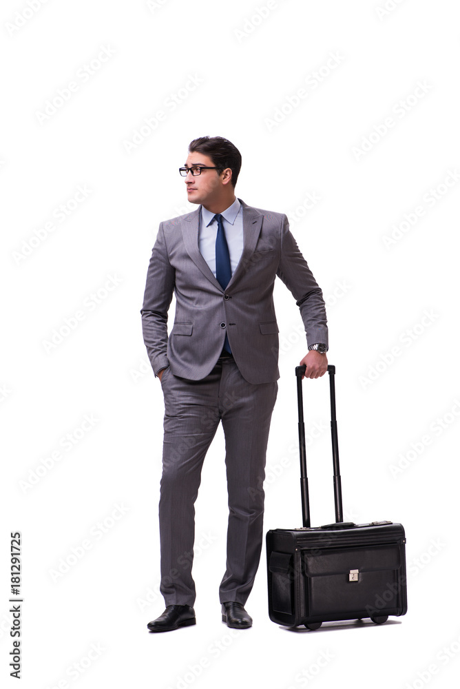 Young man during business travel isolated on white Young man during business travel isolated on white