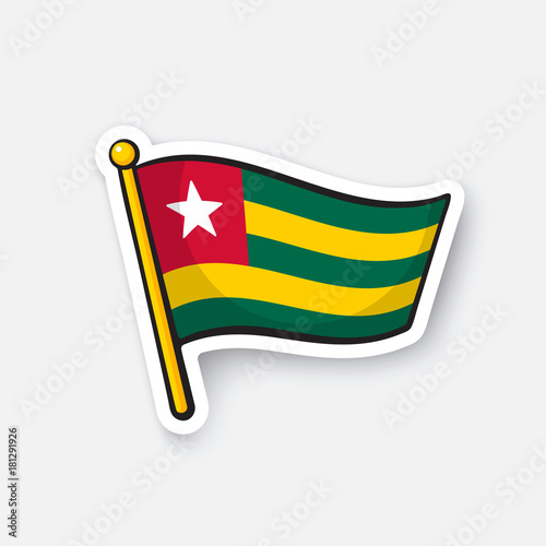 Vector illustration. Flag of Togo. Countries in Africa. Location symbol for travelers. Isolated on white background. Cartoon sticker with contour. Decoration for greeting cards, patches, prints