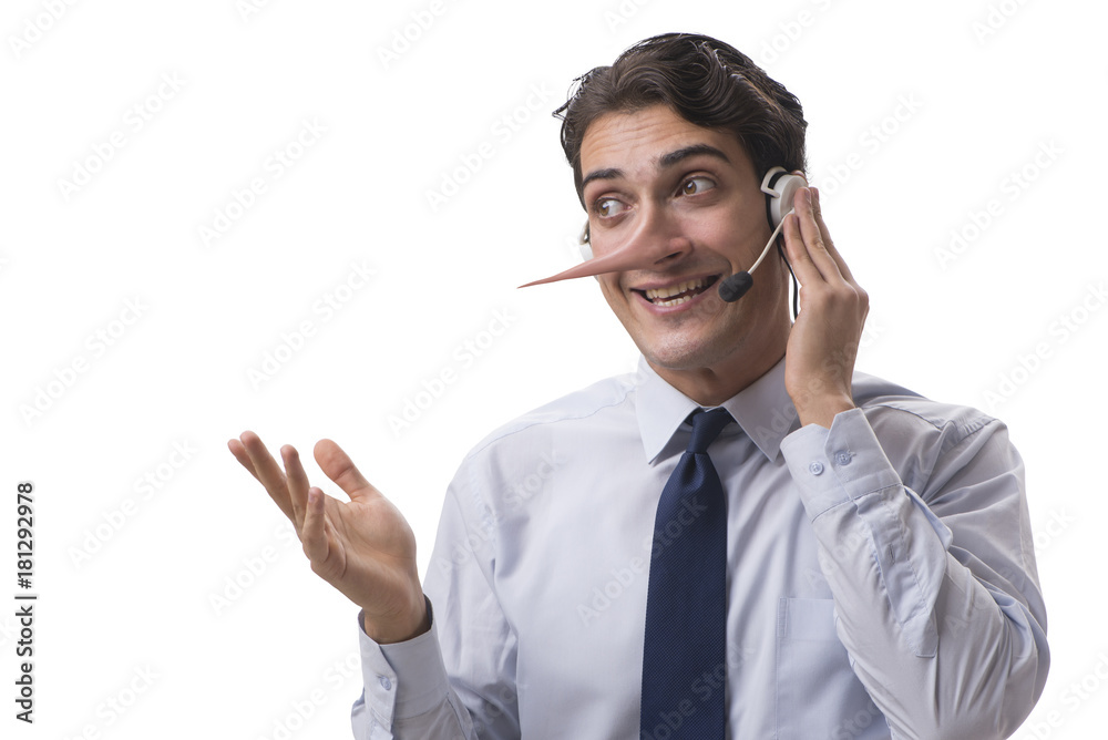 Businessman on the phone lying to his opponent Businessman on the phone lying to his opponent