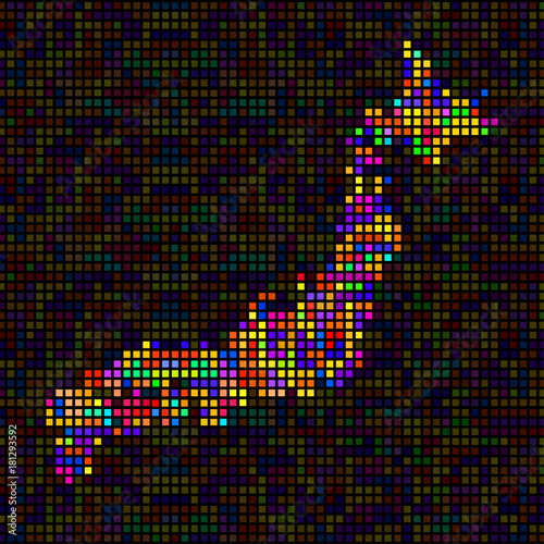 Abstract map of Japan, colorful pixels. Vector