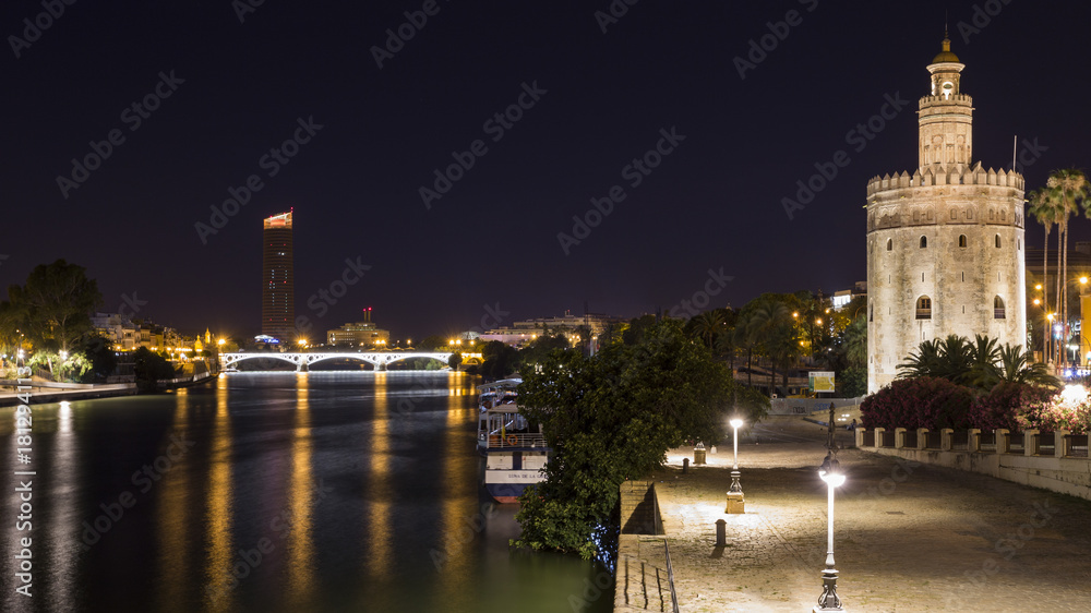 night views of the city of seville.