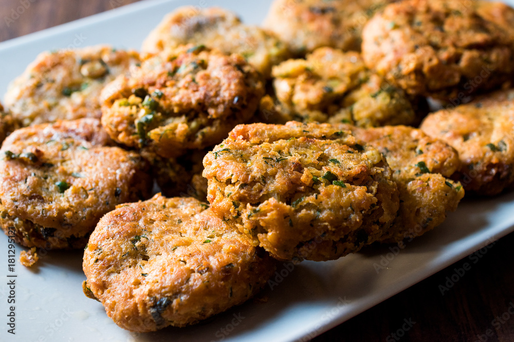 Fried Chickpeas Falafel on wooden surface. Fried Chickpeas Falafel on wooden surface.