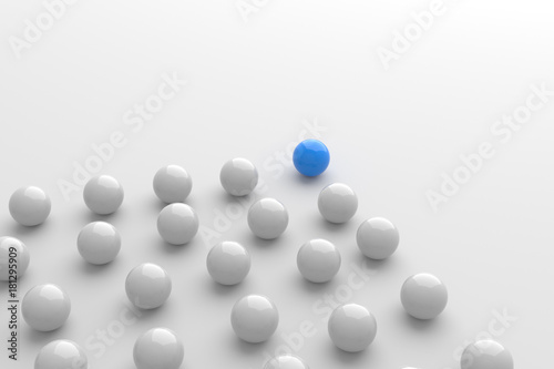 Leadership concept  blue leader ball leading whites. 3D Rendering.