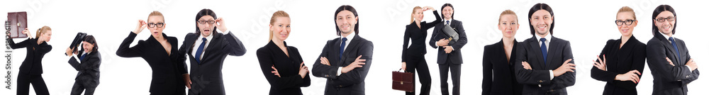 Businessman and businesswoman with briefcases isolated on white Businessman and businesswoman with briefcases isolated on white