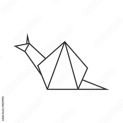 Origami snail. Geometric line shape for art of folded paper. Logo template. Vector illustration.