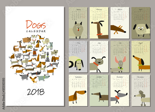 Funny dogs, calendar 2018 design