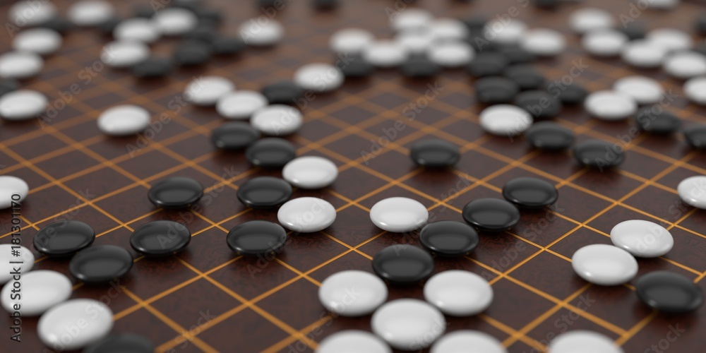 Traditional asian goban board and weiqi go game. 3d illustration Traditional asian goban board and weiqi go game. 3d illustration